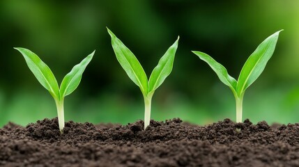 new growth emerging from fertile soil in garden setting more clarity with clear light and sharp focus high detailed