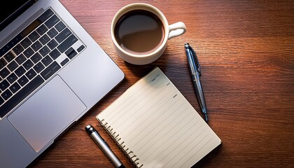 コーヒーとパソコンの置かれたデスク