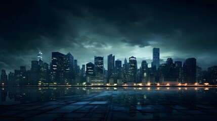 Obraz premium High-Tech City with Neon Lighting and Skyscrapers at Dusk