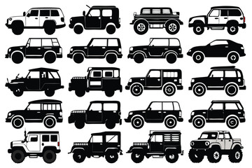 Collection of Black and White Silhouette Images of Off-Road Vehicles