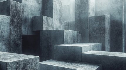 A gray and white image of a cityscape with many gray and white cubes