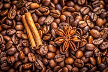Fototapeta premium Coffee beans background, close-up of roasted coffee beans, rich and aromatic.