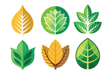 Obraz premium Collection of Six Colorful Flat-Style Leaf Illustrations