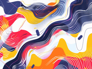 Obraz premium A colorful, abstract painting with purple, orange, and blue hues. The painting has a sense of movement and energy, with the colors blending and flowing together in a dynamic way