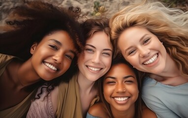 Obraz premium Happy Group of Friends Smiling Together Outdoors