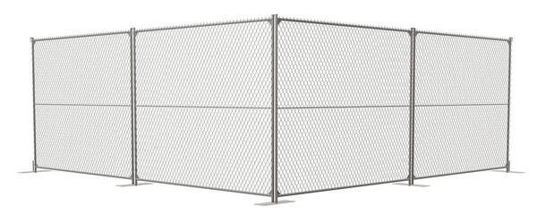 3D render showcases a versatile chain link fence system, ideal for creating temporary enclosures for various purposes. Its portability and durability make it a practical choice.