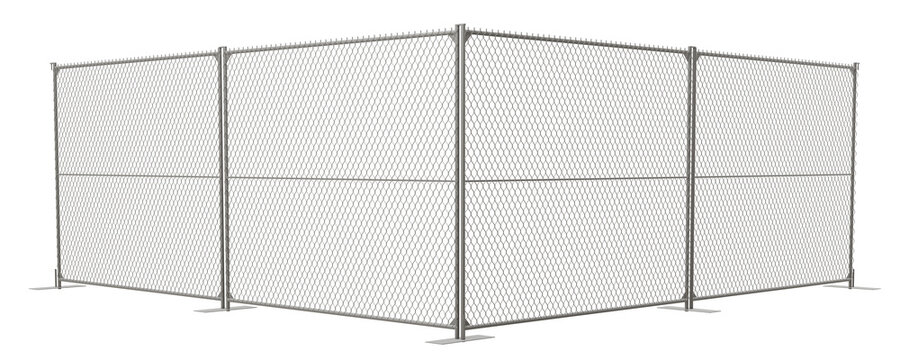 3D render showcases a versatile chain link fence system, ideal for creating temporary enclosures for various purposes. Its portability and durability make it a practical choice.