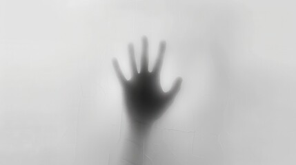 Shadowy figure behind frosted glass, black and white, Halloween background, mysterious and chilling