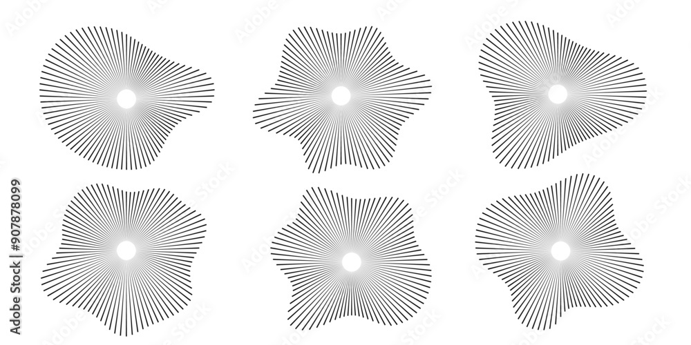Poster circular sound waves. abstract circular lines pattern. music audio bursts. ring of thin rays with wa