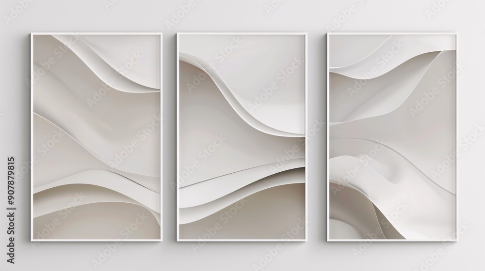 Poster a trio of minimalistic abstract posters with a continuous image, seamlessly connected on a pristine 