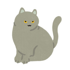 trendy cool simple cartoonish fluffy cat kitten kitty character cute animal icon hand drawn illustration style picture book children's book white background British Shorthair grey