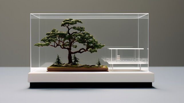 Bonsai Tree in a Modern Glass Display Case