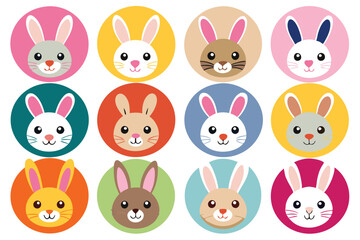 Fototapeta premium Twelve Colorful Circular Images Featuring Cartoon Rabbit Faces