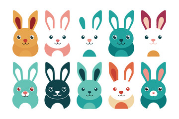 Fototapeta premium A Collection of Cute Cartoon Rabbits with Various Color Combinations