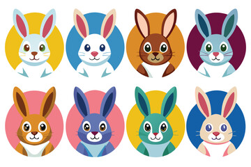 Fototapeta premium Colorful Cartoon Rabbits with Different Fur Colors and Expressions