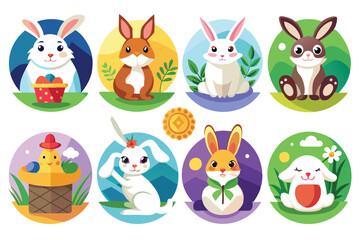 Naklejka premium A Collection of Adorable Cartoon Bunnies in Various Settings