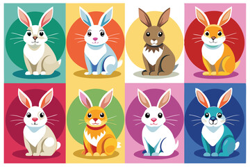 Colorful Illustrated Rabbits in Circular Frames