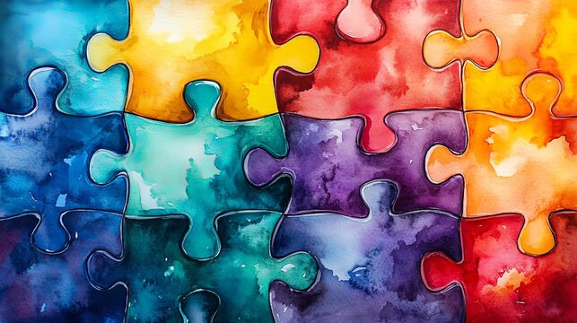 Colorful Puzzle Pieces Showcasing Teamwork and Unity