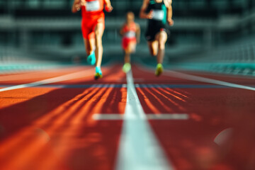 Dynamic Action Shot of Athletes Sprinting on a Track During a Competitive Race Event