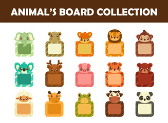 Cute animals board with flat stlyed vector illustration set