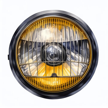 Vintage round headlight with yellow glass and metal grid
