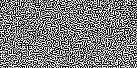 Turing reaction diffusion monochrome seamless pattern with chaotic motion. Linear design with biological shapes. Organic lines in Memphis. abstract truing organic wallpaper background.	
