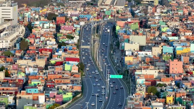 Buenos Aires, Argentina, July 23, 2024: Villa 31, Barrio 31 or Barrio Padre Carlos Mugica. Poor neighborhood next to railway, Buenos Aires, Argentina.