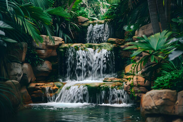 Waterfall in Lush Tropical Garden Photo