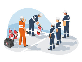 fire Safety training for employees in factories isometric isolated