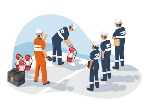 fire Safety training for employees in factories isometric isolated