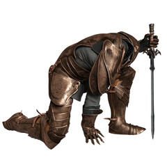 3D rendered illustration of a male armor with its helmet in a pose, isolated on transparent background