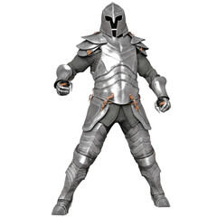 3D rendered illustration of a male silver armor with its helmet in a pose, isolated on transparent background