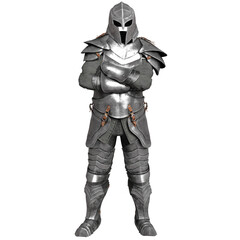 3D rendered illustration of a male silver armor with its helmet in a pose, isolated on transparent background