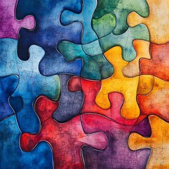 Fototapeta premium Colorful Puzzle Pieces Showcasing Teamwork and Unity