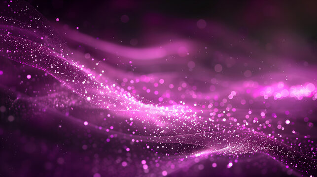 Digital purple particles wave and light abstract background with shining dots stars, Used for background, technology