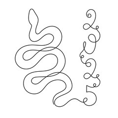 2025 year of snake one line art, hand drawn continuous contour.Holiday concept,festive New year chinese astrological horoscope, poisonous reptile serpent outline.Editable stroke.Isolated.Vector