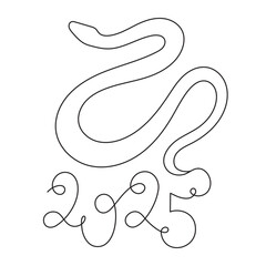 2025 year of snake one line art, hand drawn continuous contour.Holiday concept,festive New year chinese astrological horoscope, poisonous reptile serpent outline.Editable stroke.Isolated.Vector