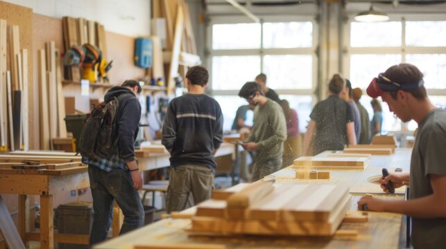Carpenter working with wood in a workshop.