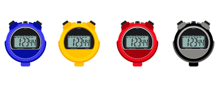 Realistic digital stopwatch illustration. A clock for keeping track of time on land and swimming.