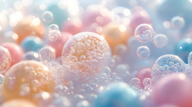 Bubbles in pastel colors creating a delicate pattern, organic shapes, soft and whimsical