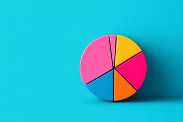 Fototapeta premium Colorful pie chart on a vibrant blue background, perfect for illustrating data analysis and presentation concepts.