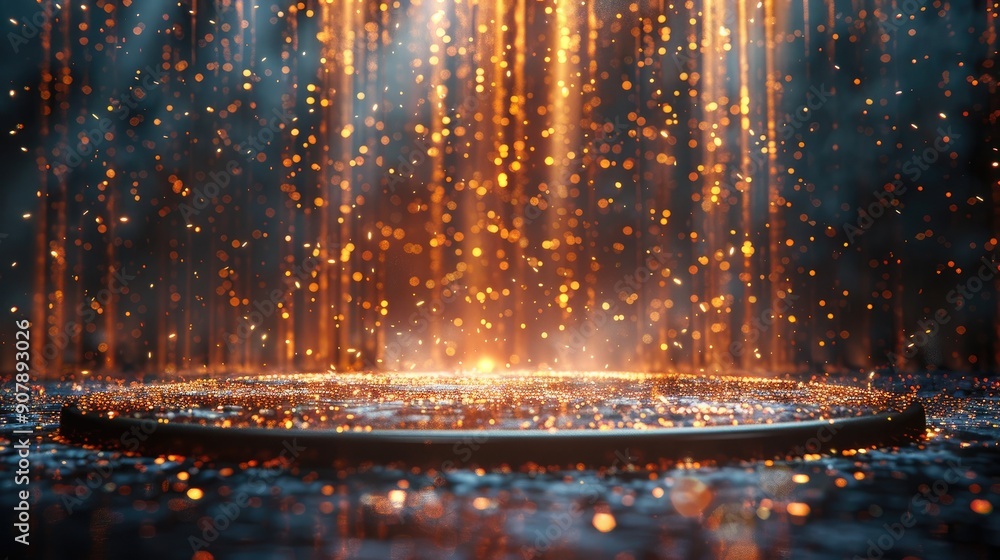 Poster abstract glowing particles falling, creating a magical, futuristic atmosphere with vibrant colors an
