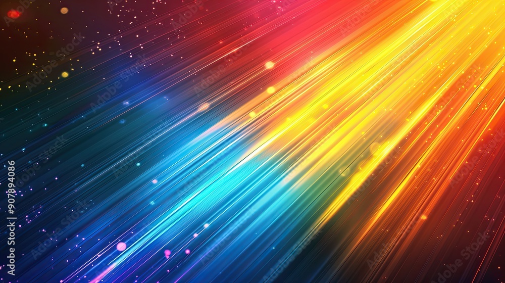 Poster vibrant multicolor abstract background with neon orange and blue rays illuminating a colorful spectr