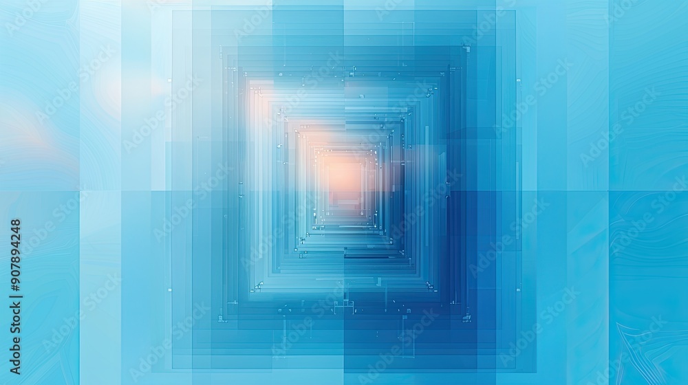 Poster Abstract Arrangement of Gradient Rectangles Surrounding a Central Blue Rectangle in Varying Sizes and Spacing
