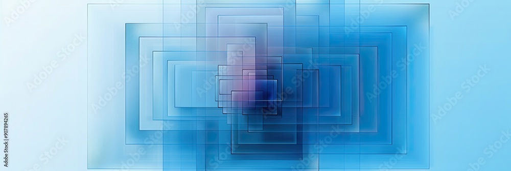 Poster vibrant abstract arrangement of gradient rectangles surrounding a central blue shape at daytime
