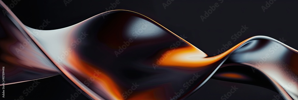 Poster flowing curves and abstract shapes on dark background in high definition photography