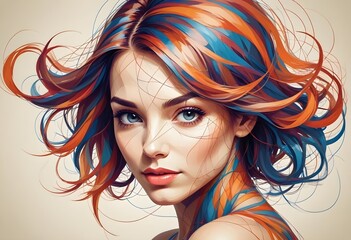Obraz premium portrait of a woman with long hair blue-orange color