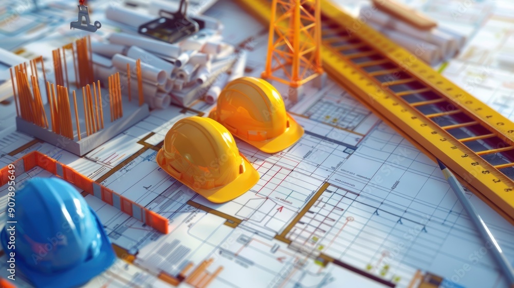 Wall mural generate a photo realistic image of a construction project team strategizing financial plans with de