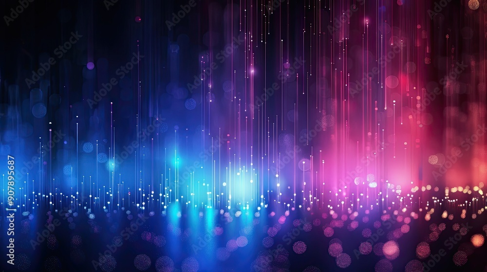 Poster Vibrant Data Visualization Illustrating Light Points in Horizontal Columns Against a Dark Background