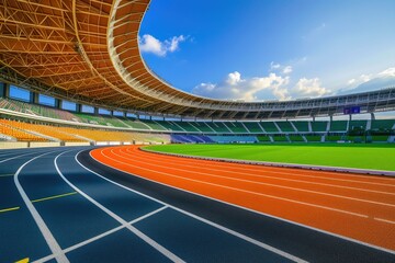 Empty Athletics Stadium Under Evening Sky